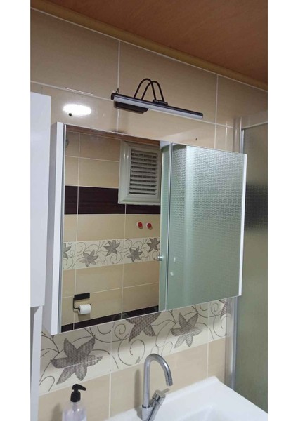 Pilli 50 cm Siyah Kasa Sarı Işık Banyo Duvar Ayna Tablo Aydınlatması Flüt Kuğu Ledli Aplik