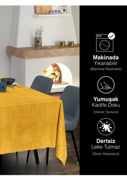 Kadife Dokulu Hardal Renk Masa Örtüsü