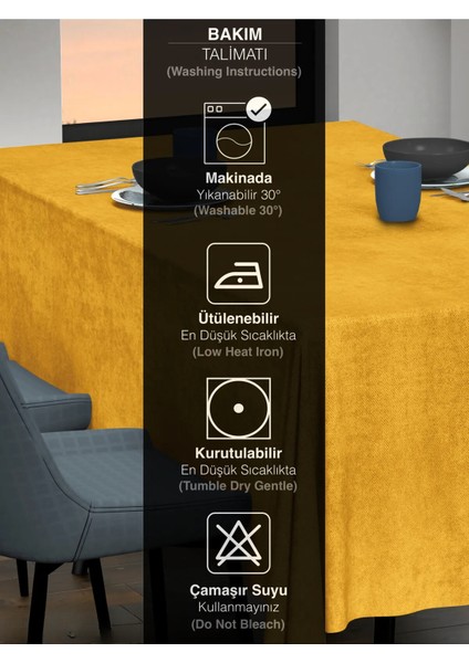 Kadife Dokulu Hardal Renk Masa Örtüsü