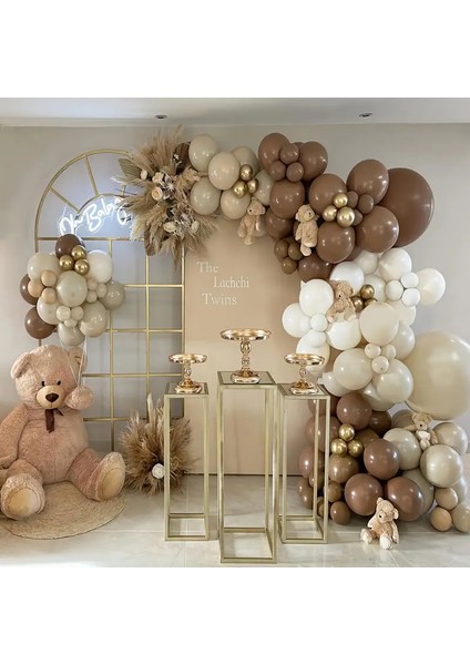60'lı Balon Seti – Deniz Kumu, Beyaz ,pastel Kahverengi ve Krom Gold Doğum Günü