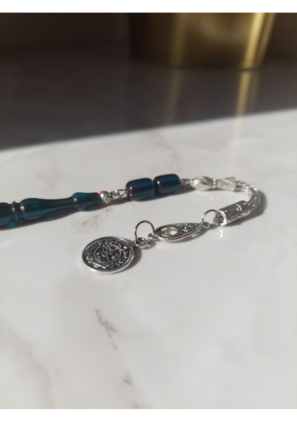 Ateş Kehribar Tesbih, 8x10 mm, Kapsül Kesim, Metal Püskül