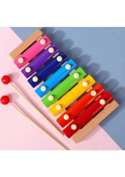 Montessori Renkli 8 Nota 8 Ton Ahşap Ksilofon Selefon Ksilafon Tuşlu Sesli Müzik Aleti