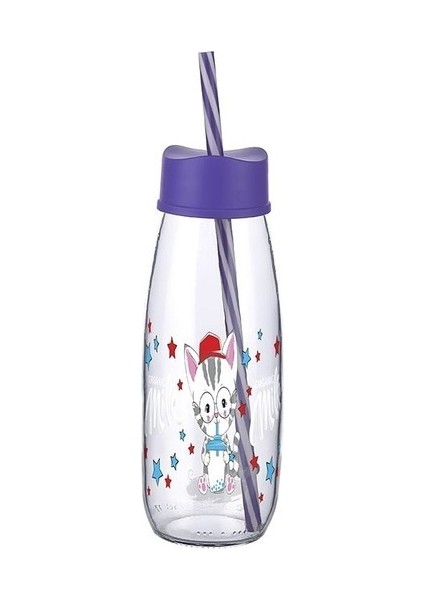 Hayvan Figürlü Pipetli Su ve Süt Şişesi Cam 500 ml
