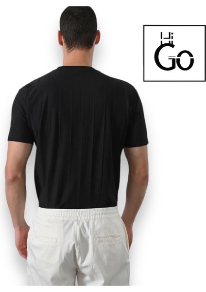 Kendinden Çizgi Desenli Slim Fit T-Shirt