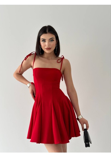 Ip Askılı Kloş Mini Elbise