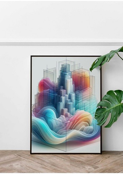 Minimalist Tarzda Holografik Kule Çerçeveli Kanvas Tablo -181