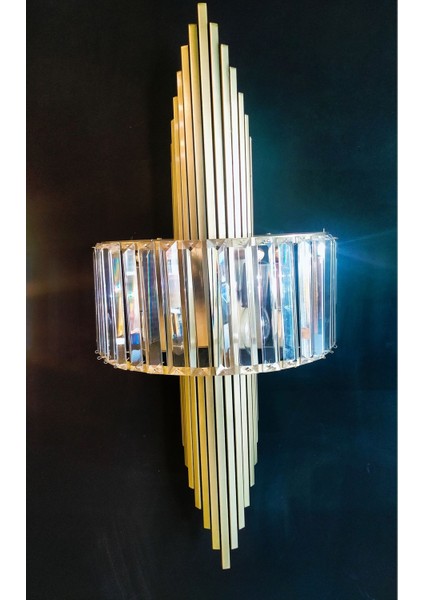 Sıralam Kristal Taşlı 70 x 25 cm Sarı ve Gümüş Renkli Pilli Aplik