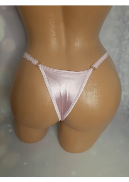 Pembe Saten Kenarları Parlak Taş Detaylı Rahat Şık Kadın Tanga Külot passıone modelleri