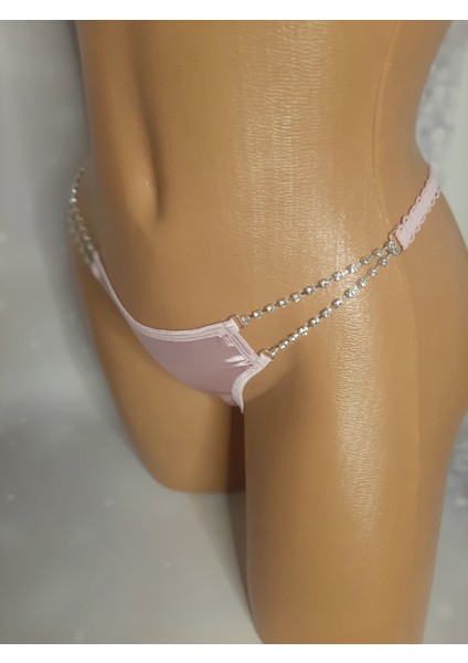 Pembe Saten Kenarları Parlak Taş Detaylı Rahat Şık Kadın Tanga Külot passıone fırsatları
