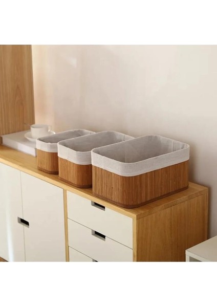 3 Boy Bambu Organizer Sepet Seti Ekmek Kutusu Keten Kumaş Banyo Mutfak Kozmetik Dolap Düzenleyici fırsatları