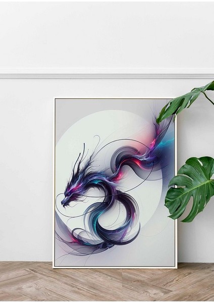 Minimalist Tarzda Kozmik Ejderha Çerçeveli Kanvas Tablo -360