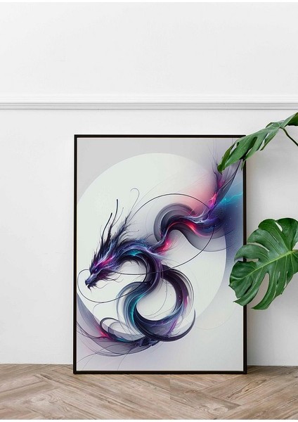 Minimalist Tarzda Kozmik Ejderha Çerçeveli Kanvas Tablo -360