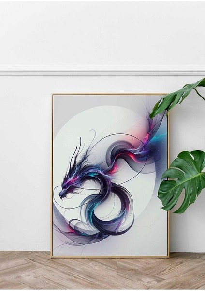 Minimalist Tarzda Kozmik Ejderha Çerçeveli Kanvas Tablo -360