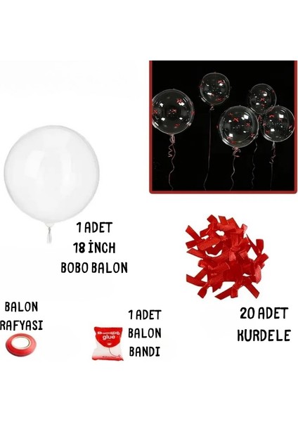 🎈 Baloncu Abla 18 Inch Bobo Balon & 20’li Kırmızı Minik Kurdele Seti Şeffaf Balon