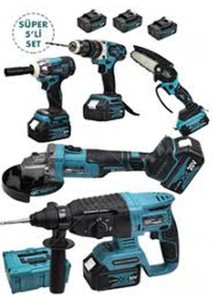 Bozyel 5 Li Set Profesyonel (Şarjlı Hilti- Taşlama- Darbeli Matkap -Somun Sıkma-Budama)