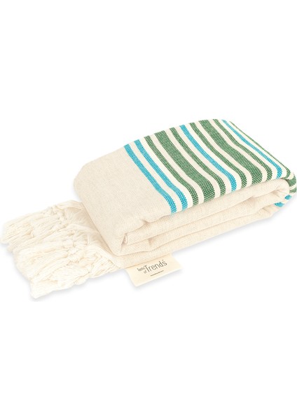 Hena Linen Peştemal Havlu - Premium Kalite, Çevre Dostu %70 Ham Pamuk %30 Keten - Yeşil Turkuaz