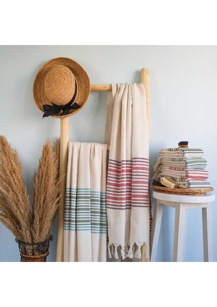Hena Linen Peştemal Havlu - Premium Kalite, Çevre Dostu %70 Ham Pamuk %30 Keten - Yeşil Turkuaz fırsatları