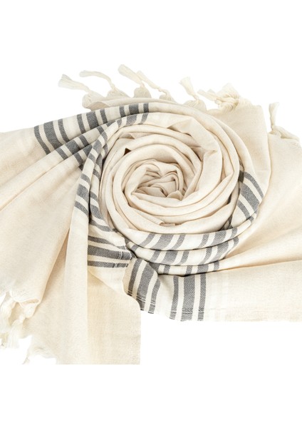 Hena Linen Peştemal Havlu - Premium Kalite, Çevre Dostu %70 Ham Pamuk %30 Keten - Siyah Ekru