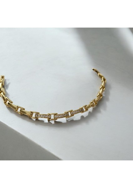 Vip Arası Taşlı Gold Bileklik