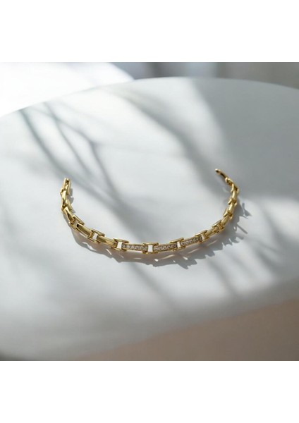 Vip Arası Taşlı Gold Bileklik