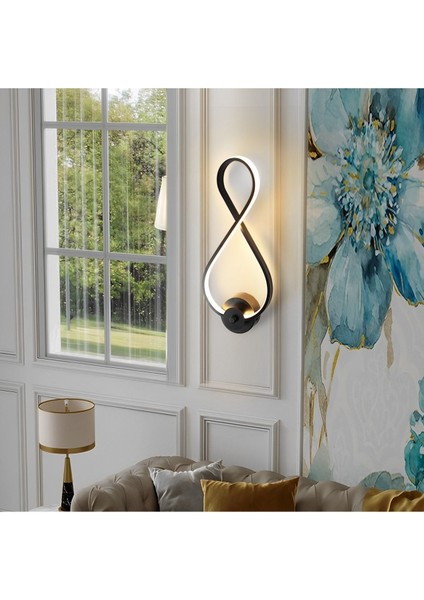 Dekoratif Sonsuzluk Duvar Lambası LED Aplik, Siyah, 6500K Beyaz Işık