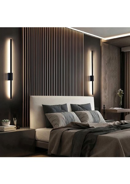 Modern Dekoratif Kılıç LED Duvar Aplik 70 cm Siyah Profil (Dikdörtgen Rozanslı) 3000K Sarı Işık