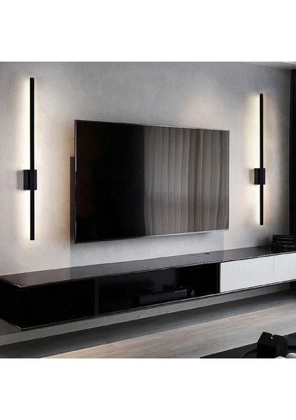 Modern Dekoratif Kılıç LED Duvar Aplik 70 cm Siyah Profil (Dikdörtgen Rozanslı) 3000K Sarı Işık fiyatları