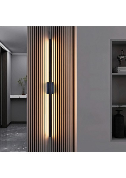 Modern Dekoratif Kılıç LED Duvar Aplik 70 cm Siyah Profil (Dikdörtgen Rozanslı) 3000K Sarı Işık modelleri