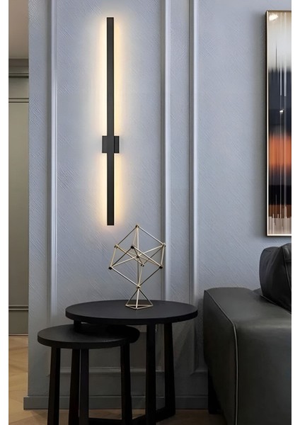Modern Dekoratif Kılıç LED Duvar Aplik 70 cm Siyah Profil (Dikdörtgen Rozanslı) 3000K Sarı Işık indirimleri