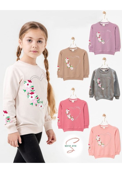 Sweat 3-6 Yaş Kalpli Çiçek Baskılı Kız Çocuk