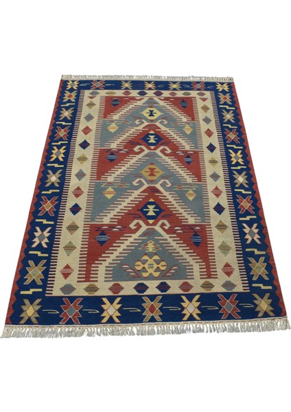 El Dokuma Yün Ince Basamaklı Balıkesir Yörük Kilimi 0139 - Yeni - Çok Renkli