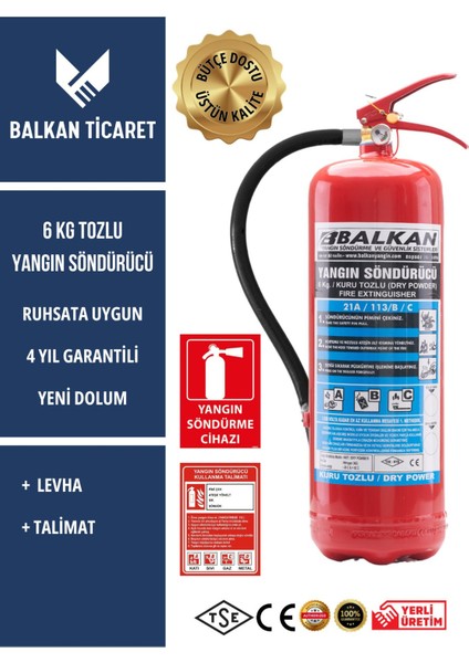 Tozlu Yangın Tüpü 4 Yıllık Ruhsata Uygun (Levha, Talimat)