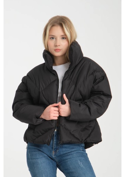 Kadın Siyah Oversize Şişme Mont