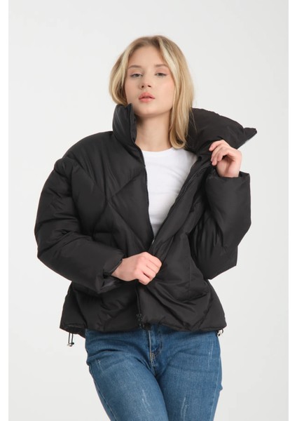 Kadın Siyah Oversize Şişme Mont