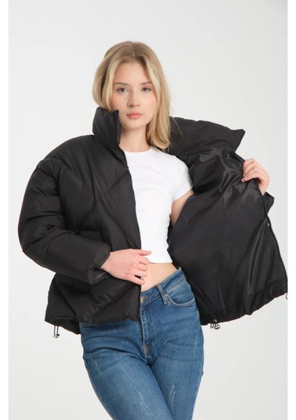 Kadın Siyah Oversize Şişme Mont