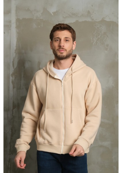Erkek Basic Fermuarlı Kapüşonlu Oversize Hırka