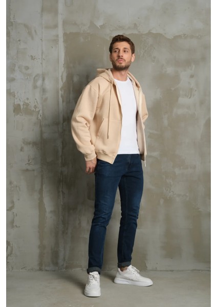 Erkek Basic Fermuarlı Kapüşonlu Oversize Hırka