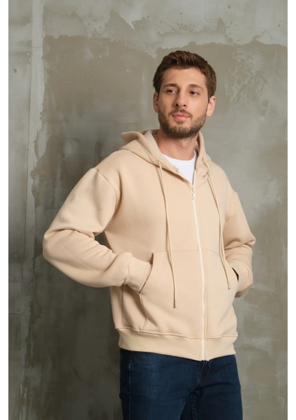 Erkek Basic Fermuarlı Kapüşonlu Oversize Hırka