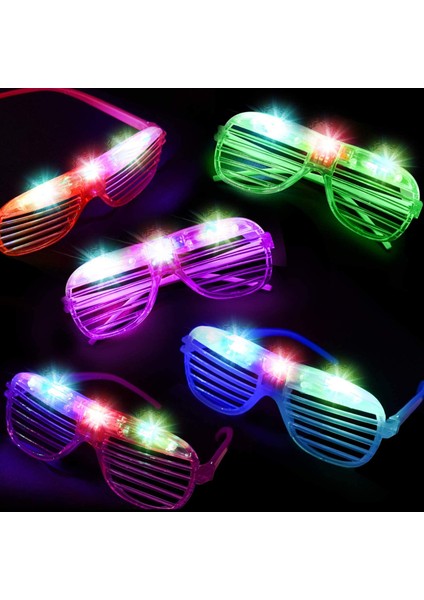 LED Işıklı Pilli Panjur Şekilli Rengarenk Yanıp Sönen Lüks Parti Gözlüğü Karışık 12 Adet (4172) fiyatları