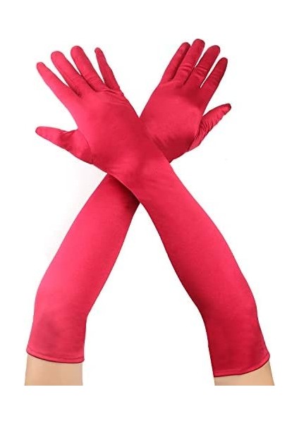 Kırmızı Renk Dirseğe Kadar Uzun Kumaş Eldiven 40 cm (4172)