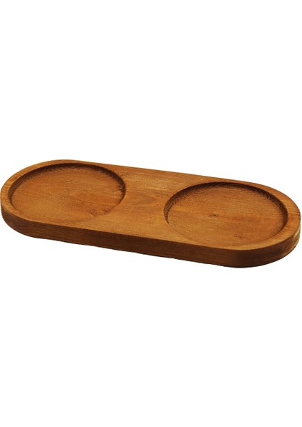 2 Bölmeli - Oval Koyu Renk=kahverengi Ahşap Yağdanlık Altlık 27X12.5 cm