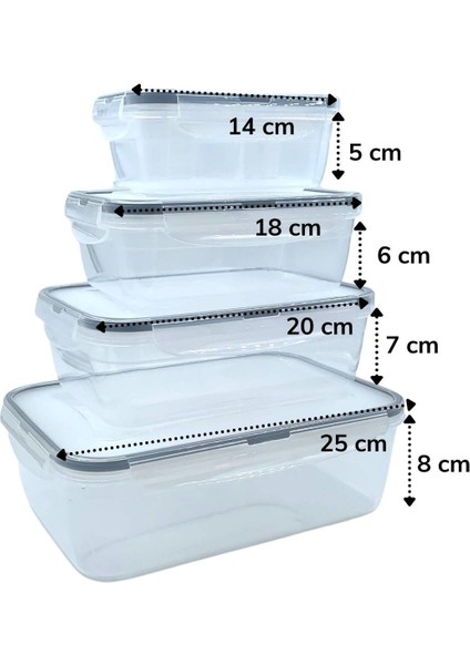 4'lü İç İçe Sızdırmaz Contalı Kilitli Kapaklı Plastik Erzak Saklama Kapları LC315 fırsatları