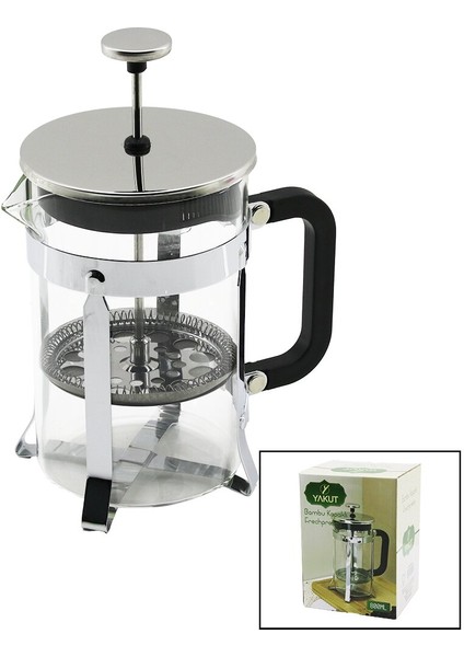 Frechpress 800ML Cam Bitki Süzgeçi Metal Kafes - Plastik Saplı Metal Kaplamalı Pls.kapak (4172)