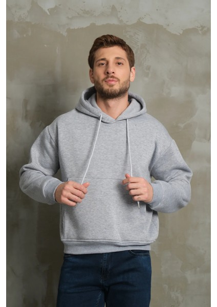 Erkek Basic Kapüşonlu Oversize Sweatshirt