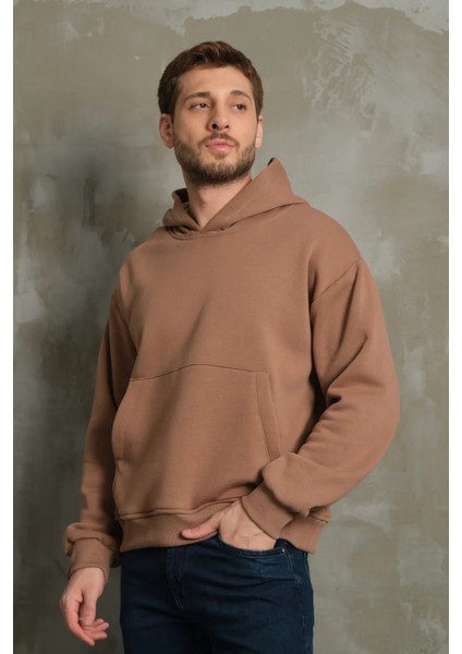 Erkek Basic Kapüşonlu Oversize Sweatshirt
