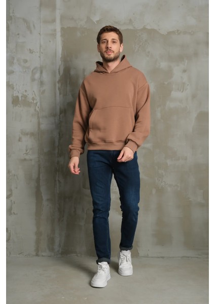 Erkek Basic Kapüşonlu Oversize Sweatshirt