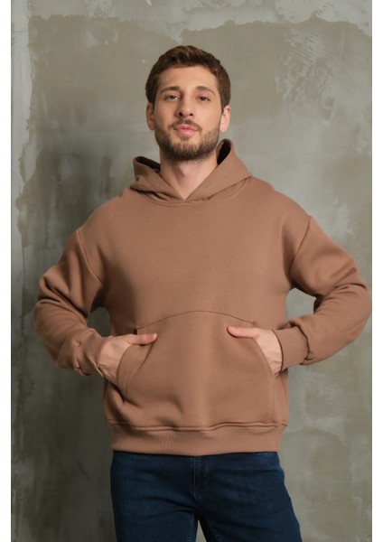 Erkek Basic Kapüşonlu Oversize Sweatshirt