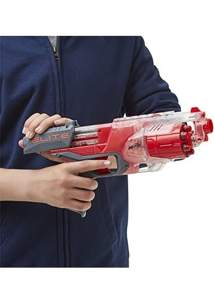 Elite Disruptor Blaster, 6-Dart Davul, 6 Elite Dart, Hızlı Ateş, Yarı Saydam Kırmızı