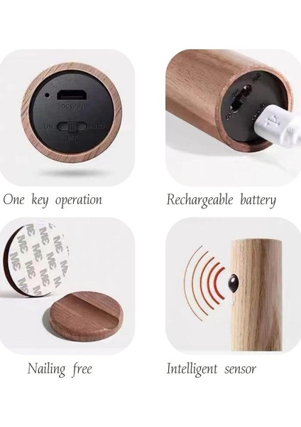 Modern Sensörlü USB Şarjlı Mıknatıslı Taşınabilir Duvar Aplik Masa Lambası Ahşap Görünümlü Gün Işığ