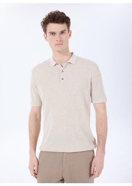 Bej Erkek Polo Yaka Regular Fit Jakarlı Kazak FC5SM-KZK 2047 modelleri